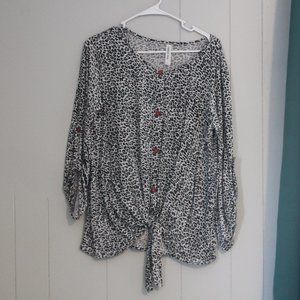 tie sleeve, tie front hem animal print blouse